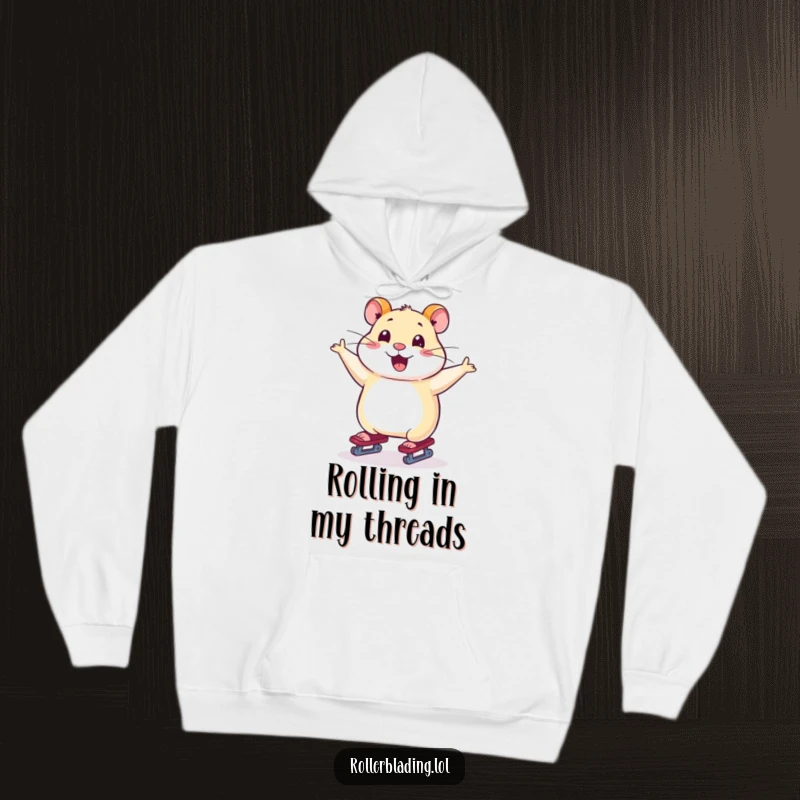 Funny hoodie depicting a smiling hamster skating smoothly with arms gracefully extended, embodying effortless fun.