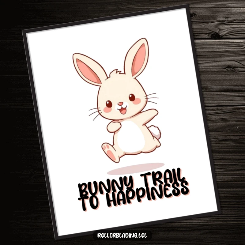 Funny Free Printable Wall Art: A playful rabbit with legs pumping bounces along, creating a humorous and energetic piece of art.