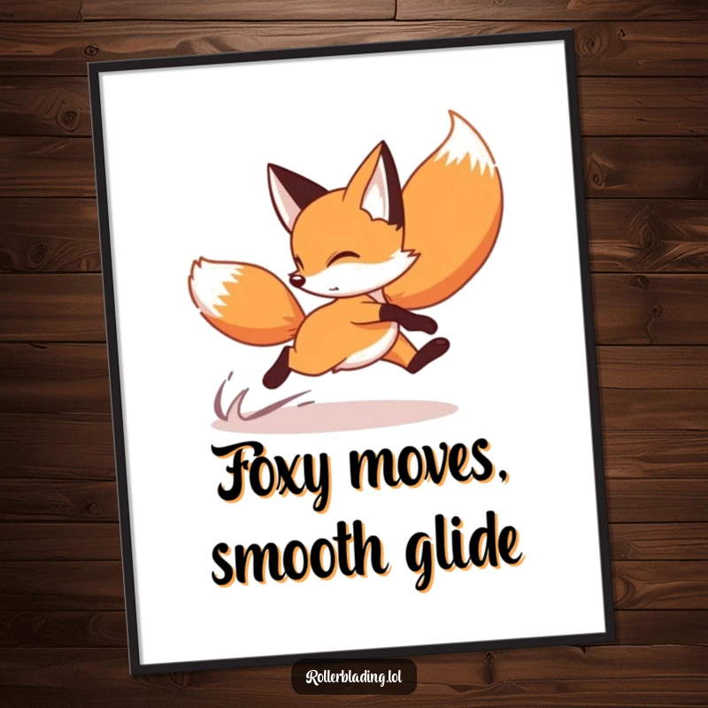 Funny Free Printable Wall Art: A playful fox doing a speedy crossover turn on roller skates, adding dynamic decor.