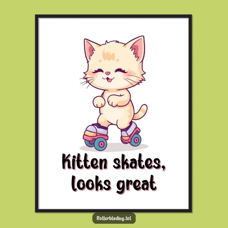 Free Printable Roller Skating Kitten Wall Art Funny Downloadable Decor