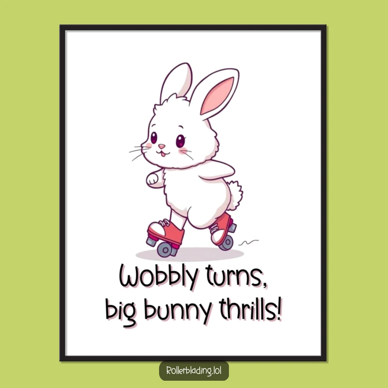 Free Printable Wall Art. Funny Bunny Roller Skating Wobble. Hilarious Downloadable Decor.
