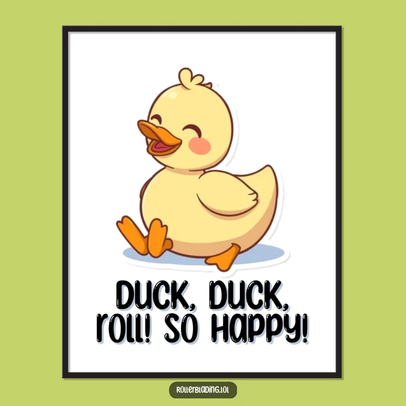 Free Printable Wall Art. Funny Duck Roller Skating Smile. Hilarious Downloadable Decor.