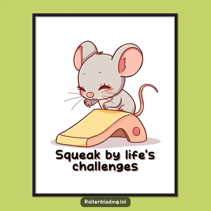 Free Printable Wall Art: Shy Mouse Sliding - Funny Downloadable Art for Cautious Decor