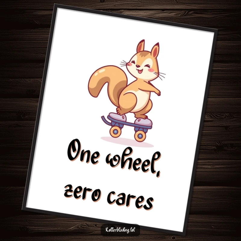 Funny Free Printable Wall Art: Cheerful squirrel with perfect balance on a single roller skate, whimsical decor.
