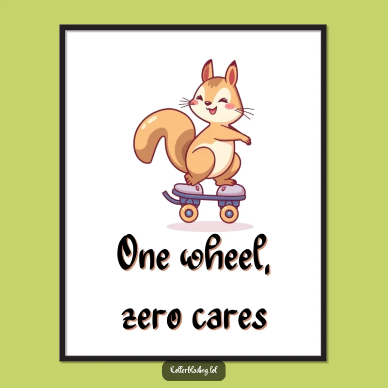Funny Free Printable Wall Art: Cheerful Squirrel Roller Skating, Balanced Decor, Downloadable Art