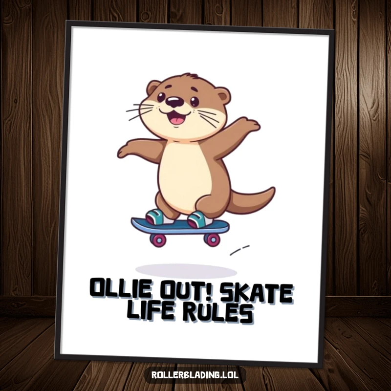 Funny Free Printable Wall Art: Energetic otter jumping high while rollerblading, a dynamic and fun piece.