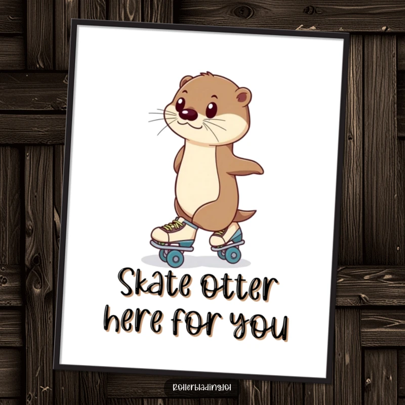 Funny Free Printable Wall Art: Elegant otter gracefully skates on roller skates, a poised and humorous piece of downloadable art.