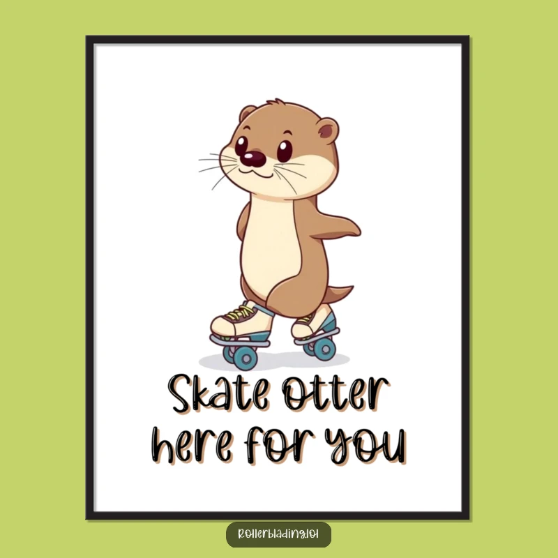 Funny Free Printable Wall Art: Poised Otter Roller Skating Art Downloadable for Decor