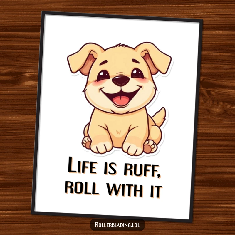 Funny Free Printable Wall Art of a delighted puppy enjoying a roll with a wide, carefree, cheerful grin.