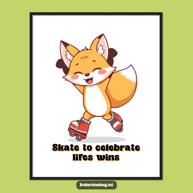 Free Printable Wall Art: Funny Rollerblading Fox Spinning with Joy Downloadable