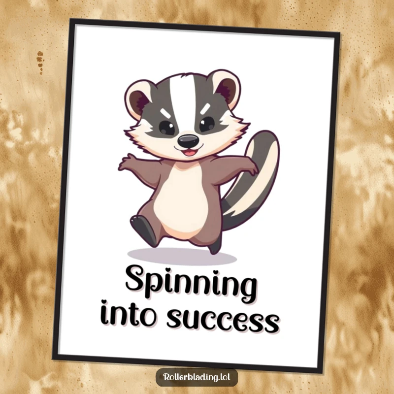Funny Free Printable Wall Art: A badger executes a fluid and speedy spin, showcasing grace and a hint of mischief.