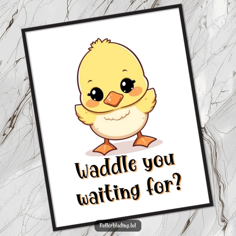 Funny Free Printable Wall Art: A cute duckling wobbling unsteadily, a heartwarming piece of downloadable art.