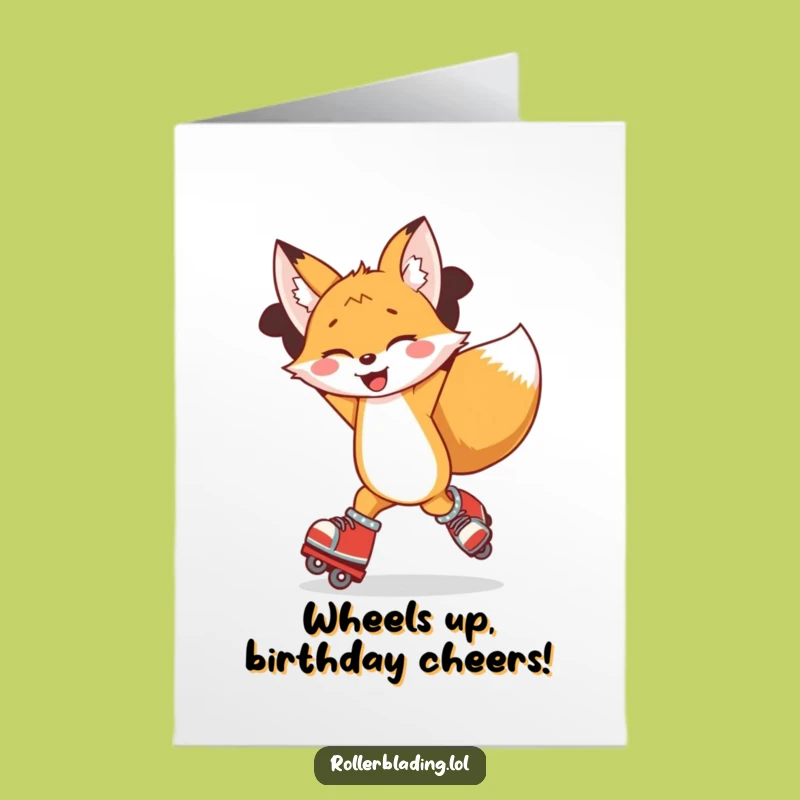 Free Printable Birthday Card: Funny Rollerblading Fox Spinning Fun Downloadable Gift
