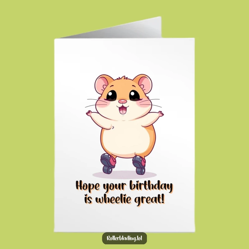Free Printable Birthday Card: Hamster Jump Fail Roller Skates Funny Downloadable Gift