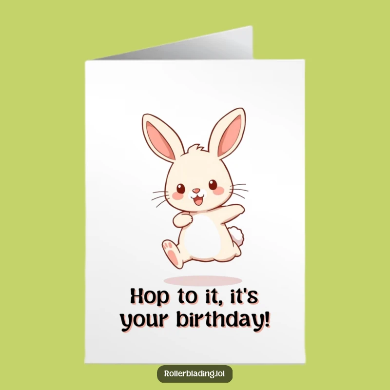 Free Printable Birthday Card: Playful Rabbit Bouncing - Funny Energetic Downloadable Gift Idea