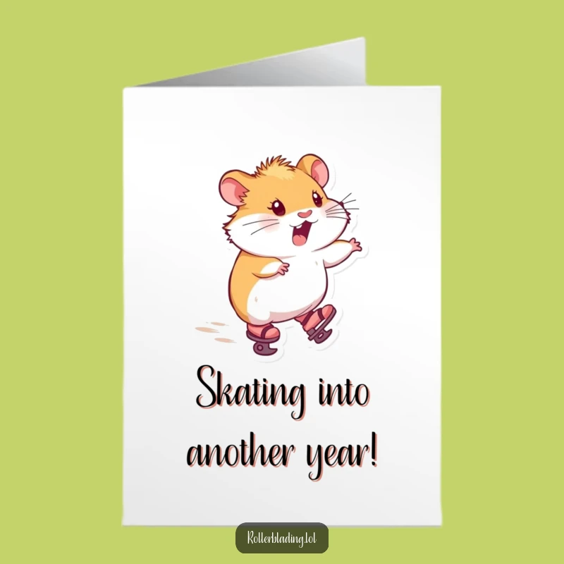 Free Printable Birthday Card: Skating Hamster Fun, Hilarious Downloadable Gift for a Joyful Celebration