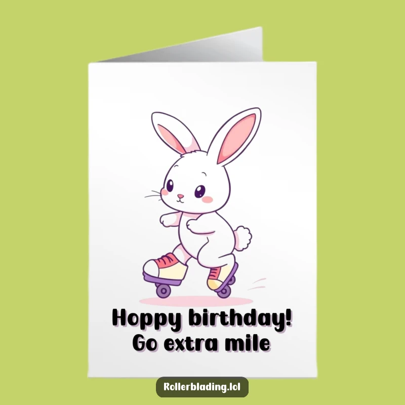 Free Printable Birthday Card: Funny Rabbit Roller Skater, Effortless Glide, Downloadable Fun Gift