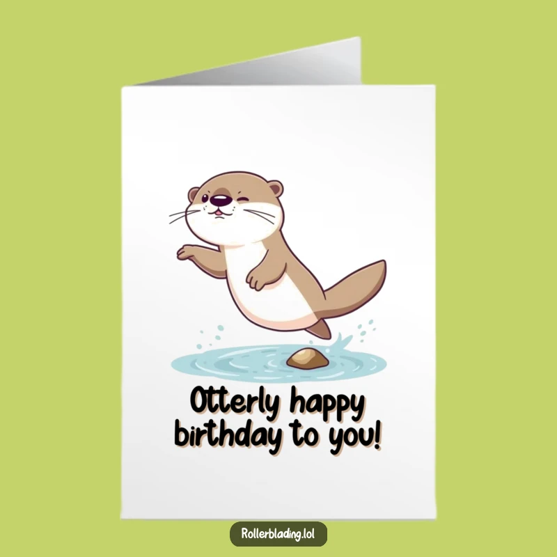 Free Printable Birthday Card: Giggling Otter Jumping - Funny Wobbly Downloadable Gift Idea