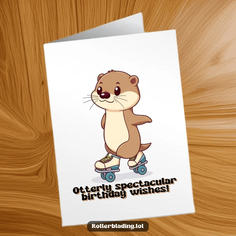 Funny Free Printable Birthday Card: Elegant otter skates with perfect poise, a delightful and humorous DIY greeting.