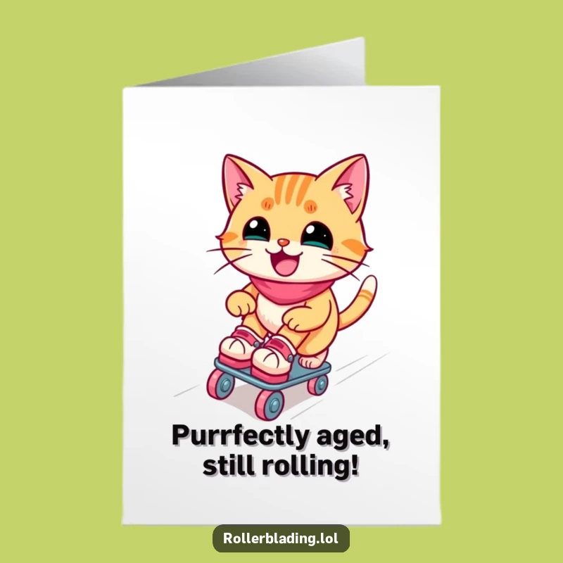 Free Printable Birthday Card: Funny Skating Cat, Hilarious Downloadable Gift for Cat Lovers