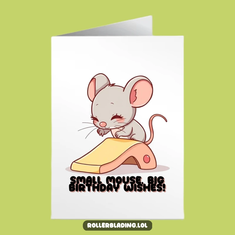 Free Printable Birthday Card: Shy Mouse Sliding - Funny Cautious Downloadable Gift Idea