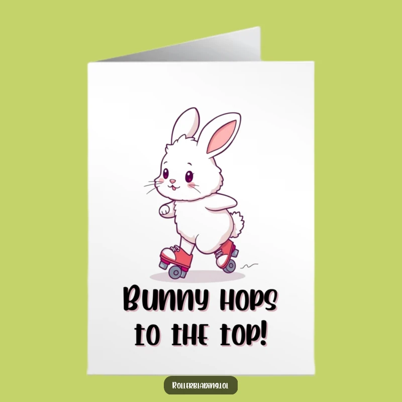 Free Printable Congrats Card. Funny Bunny Roller Skating Mishap. Hilarious Downloadable Greeting.