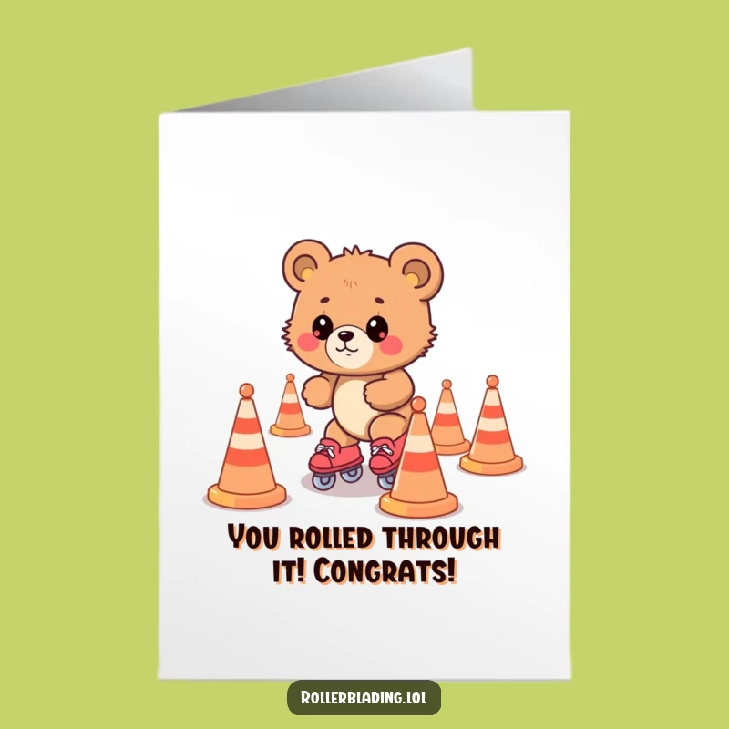 Free Printable Congrats Card: Bear Cub Roller Skating Achievement Downloadable