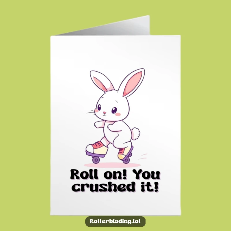 Free Printable Congrats Card: Cool Rabbit Roller Skating, Downloadable Success Message