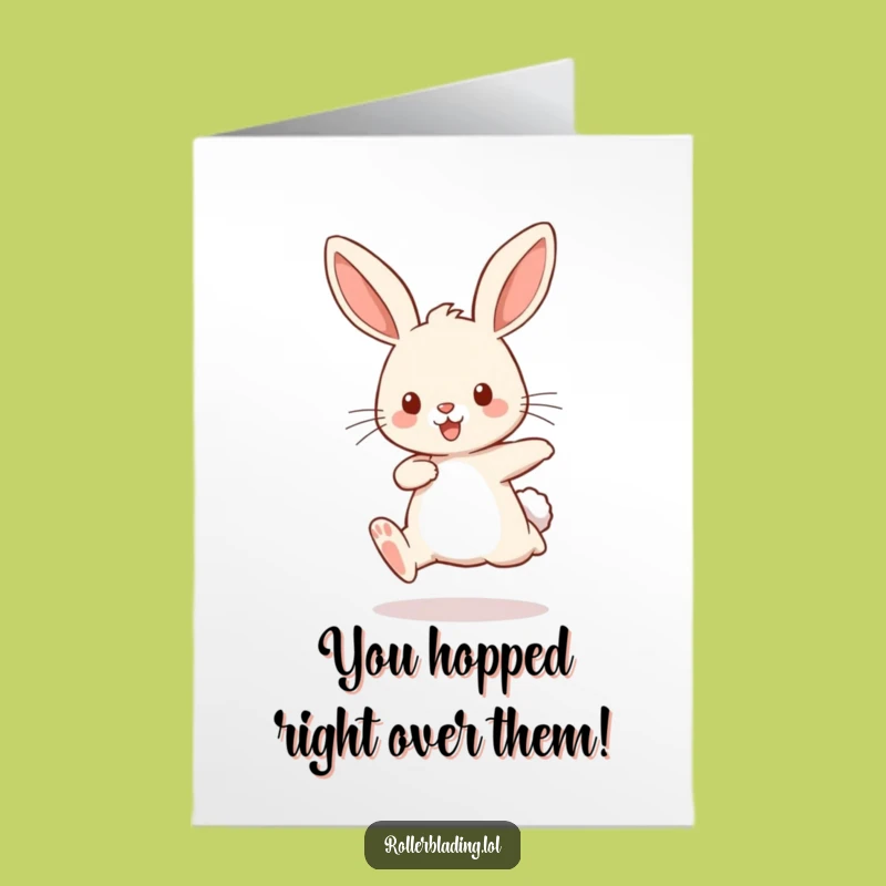 Free Printable Congrats Card: Playful Rabbit Bouncing - Humorous Downloadable Celebration Gift