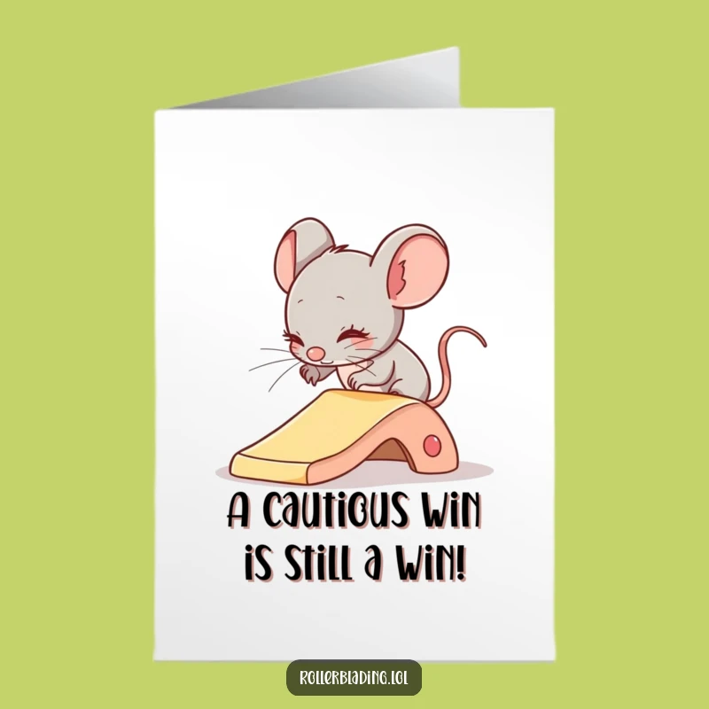 Free Printable Congrats Card: Shy Mouse Sliding - Humorous Downloadable Celebration Gift