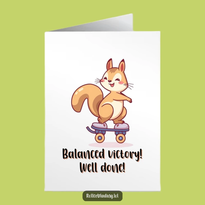 Free Printable Congrats Card: Squirrel Roller Skating, Balancing Success, Downloadable Achievement