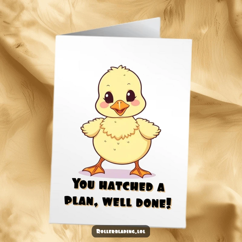 Funny Free Printable Congratulations Card: A wobbly duckling wobbling forward unsteadily, celebrating a win.
