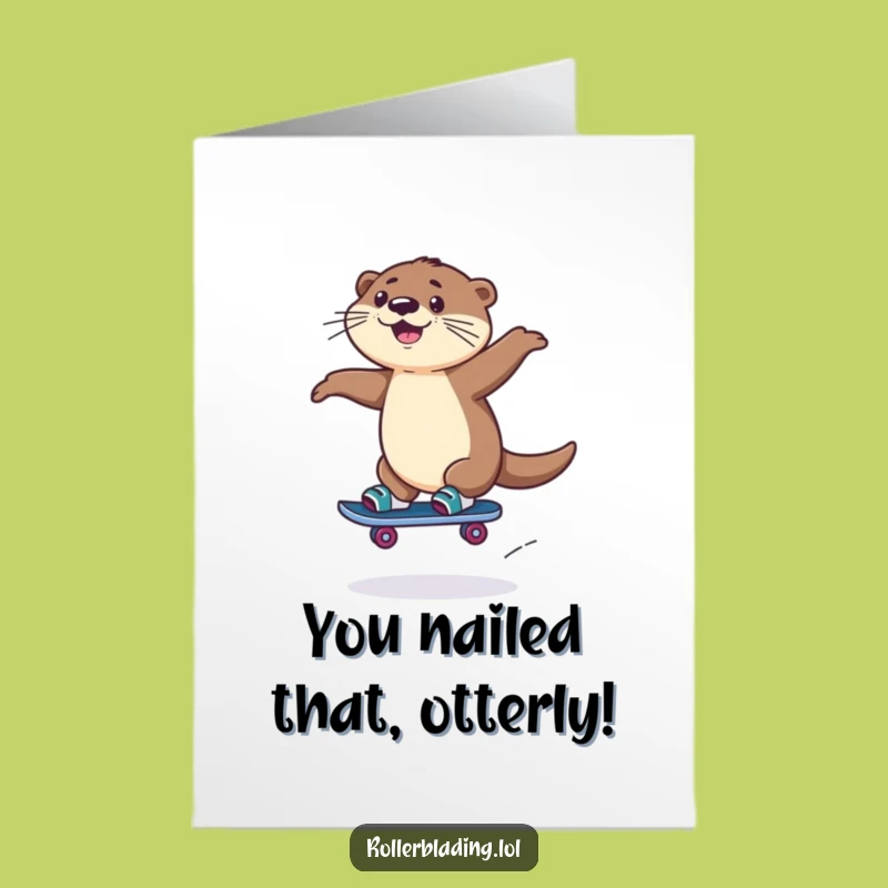 Free Printable Congrats Card: Otter Rollerblading, Jumping for Joy, Downloadable Celebration