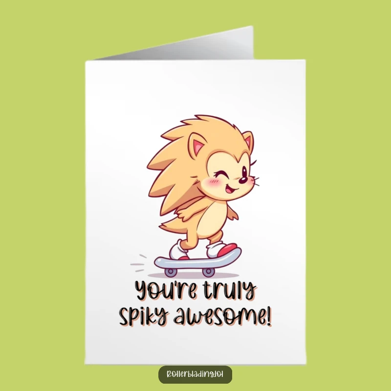 Free Printable Hedgehog Congrats Card: Skating Animal Downloadable Gift