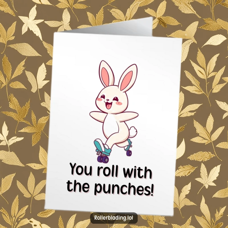Free Printable Congratulations Card of a happy bunny gracefully roller skating with a big smile, celebrating an achievement.