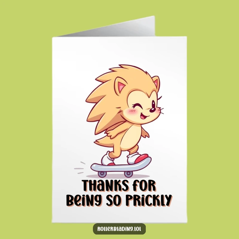 Free Printable Hedgehog Thank You Card: Skating Thanks Downloadable Art