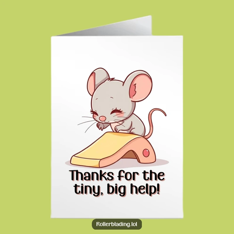 Free Printable Thank You Card: Shy Mouse Sliding - Funny Downloadable Gratitude Gift