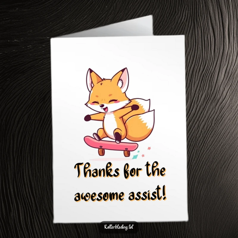Funny Free Printable Thank You Card: A cheerful fox gracefully skates, delivering your sincere thanks with a playful flair.