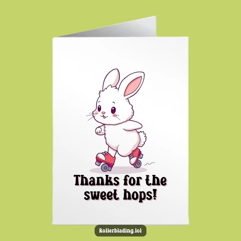 Free Printable Thank You Card. Funny Bunny Roller Skating Trip. Grateful Downloadable Greeting.