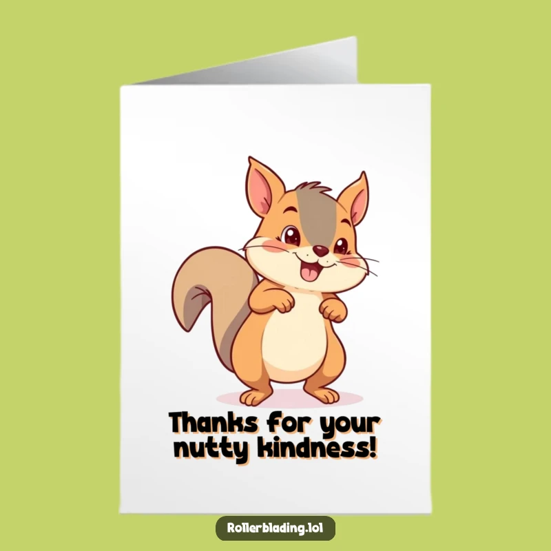 Free Printable Thank You Card. Funny Squirrel Roller Skating Dash. Grateful Downloadable Greeting.