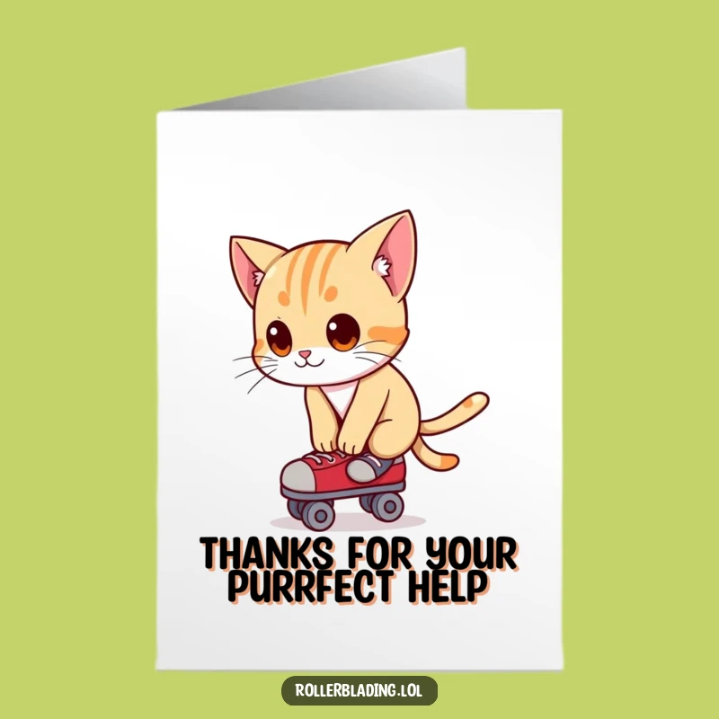 Free Printable Thank You Card: Cat on Roller Skates Expressing Thanks Downloadable