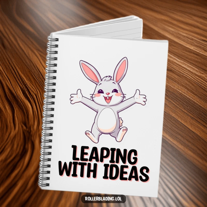 Funny Bunny Paraglider Notebook with a smiling bunny paragliding with open arms, perfect for jotting down thoughts.