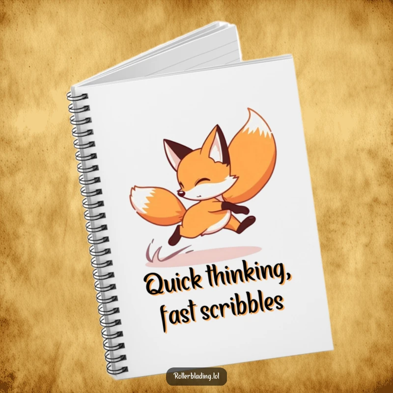 Funny fox notebook showing a playful fox on roller skates, ready to jot down speedy thoughts.