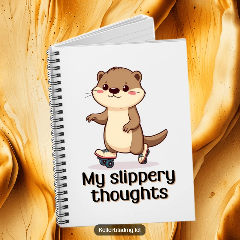 Funny otter notebook showing a determined otter wobbling on roller skates, ready to record ambitious plans.