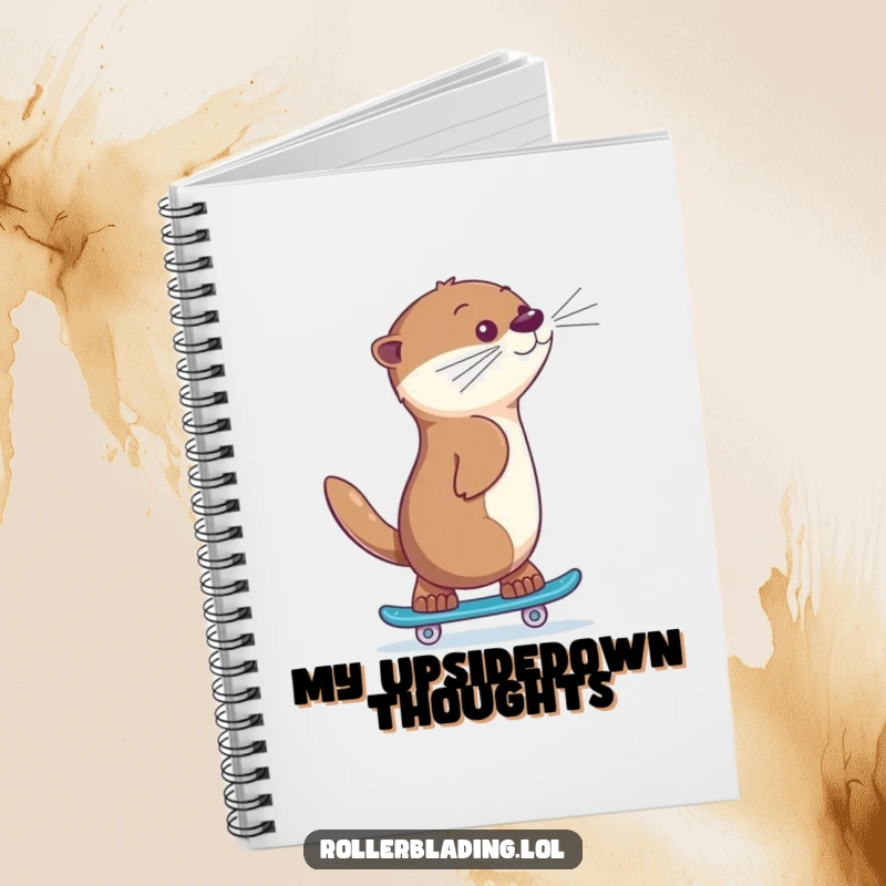 Funny otter skating notebook, a giggling animal skating backwards with a proud look, inspiring confident notes and creative thoughts.