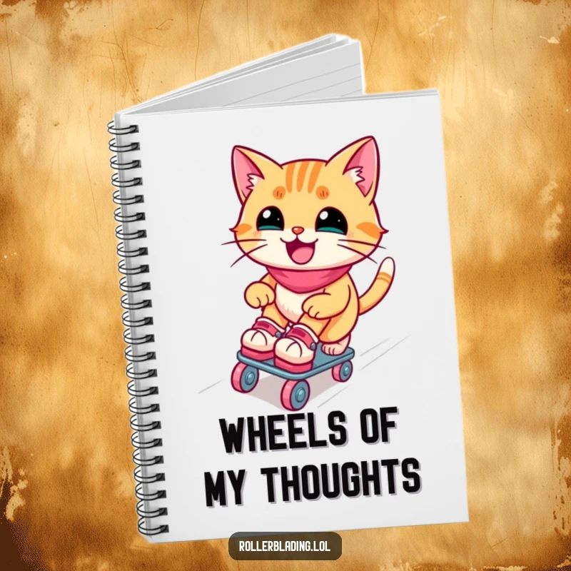 Funny roller skating cat notebook: A joyful cat gracefully skates down a ramp, inspiring creative thoughts and laughter on every page.