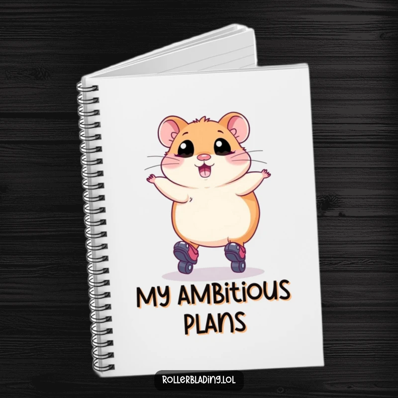 Funny Notebook: A plump hamster with wide eyes roller skating and trying to jump, inspiring hilarious notes and determined efforts.