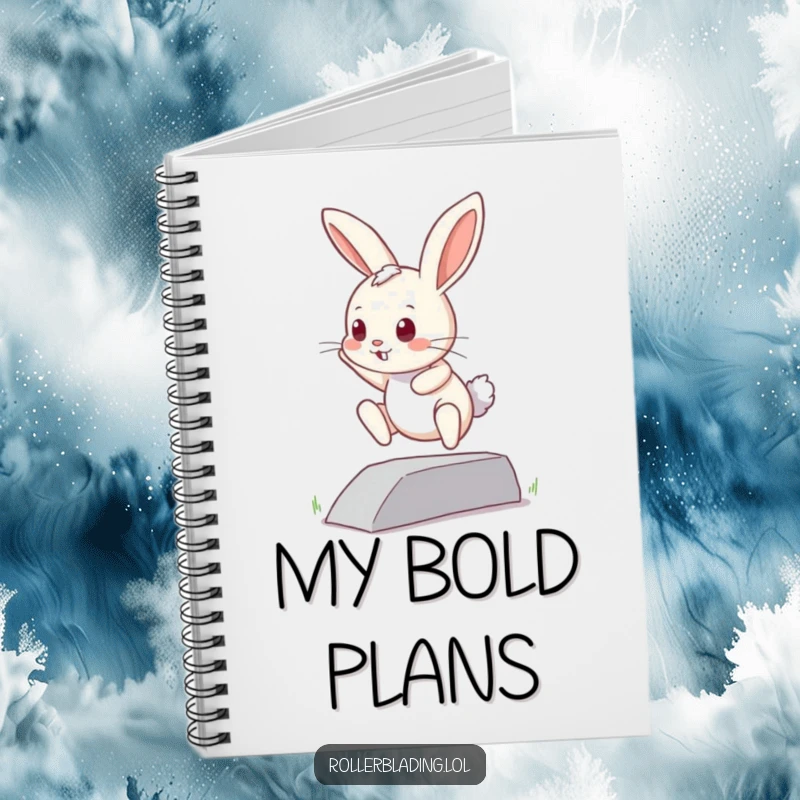 Funny curious bunny notebook: A small bunny attempts a jump off a curb, inspiring brave ideas and determined note-taking.
