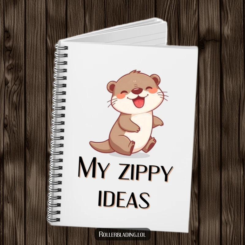 Funny notebook featuring a joyful otter zipping with a grin, perfect for jotting down happy thoughts, plans, and cheerful notes.