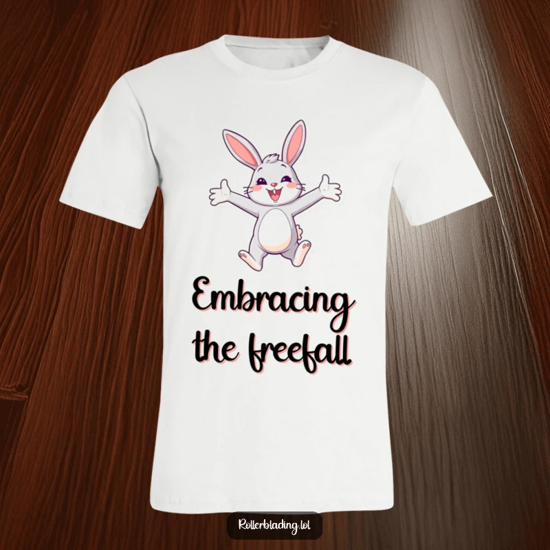 Funny Bunny Paraglider T-Shirt with a smiling bunny confidently paragliding with arms spread wide, full of joy.